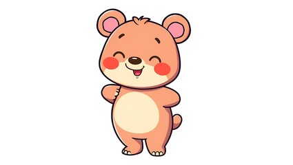Obraz premium Joyful Brown Bear Cub: A Cheerful Cartoon Illustration