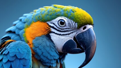 Fototapeta premium A close up of a parrot's head with a blue background