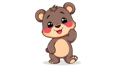 Obraz premium Adorable Brown Bear Cub: A Cheerful Cartoon Illustration