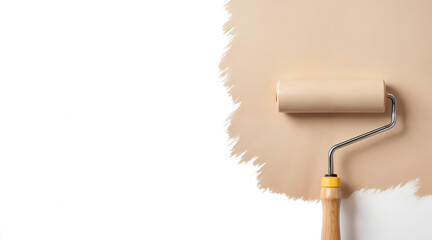 Obraz premium Paint Roller Applying Mocha Beige Paint to White Wall