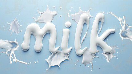 Milk text, word from milk on blue background