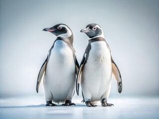 Obraz premium Minimalist Penguin Couple: Adorable Antarctic Lovebirds in a Serene Landscape