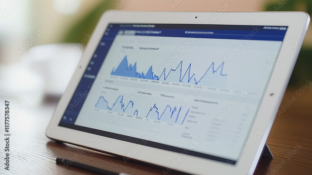Poster data insights: close-up of a digital tablet displaying a graph, showcasing a visual representation o