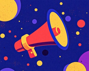 Fototapeta premium A cartoonish drawing of a red microphone with a yellow cone on top