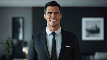 Fototapeta premium A man in a suit and tie is smiling for the camera