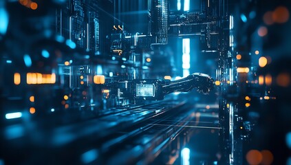 Obraz premium Abstract digital illustration of a robotic arm in a futuristic environment