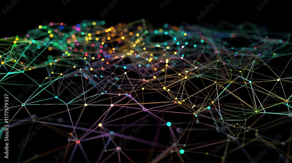 Poster abstract representation of a decentralized autonomous organization with interconnected digital nodes
