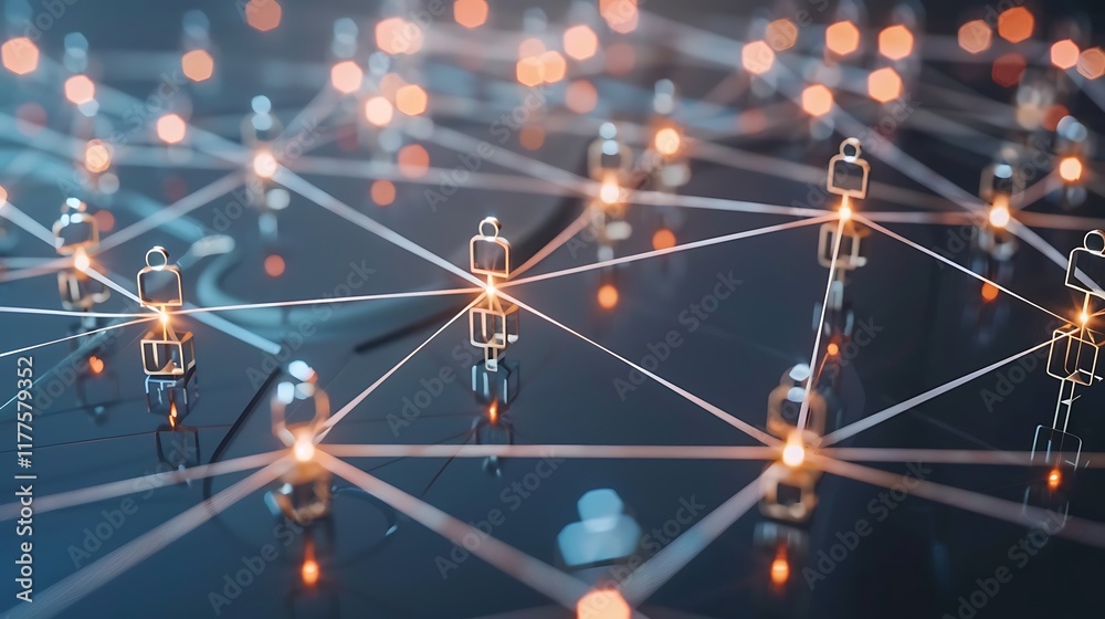 Poster abstract representation of a decentralized autonomous organization with interconnected digital nodes