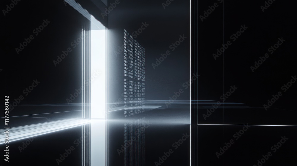 Poster abstract concept of light and data flow in a dark space, representing technology and digital communi