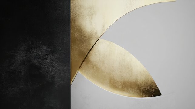 Creative poster for a luxury brand, featuring minimalistic design with gold accents and a monochrome backdrop,
