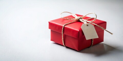 Fototapeta premium Minimalist Red Gift Box with Tag - Simple Holiday Present