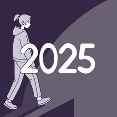 Woman walking towards 2025, symbolizing future optimism.