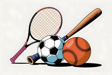 Sports Equipment Collection: Tennis, Soccer, Baseball Gear
