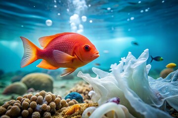 Fototapeta premium Minimalist Underwater Plastic Pollution: Ocean Contamination Crisis