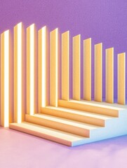 Abstract Ultraviolet Light Staircase Composition - Modern minimalist design, symbolizing growth, progress, ascension, enlightenment, and future potential.  Clean lines and soft lighting create a seren