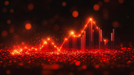 Fototapeta premium Red Hot Growth: A fiery upward trend graph ignites the screen, symbolizing rapid growth, prosperity, and financial success. The glowing red particles create a dramatic and energetic visual. 