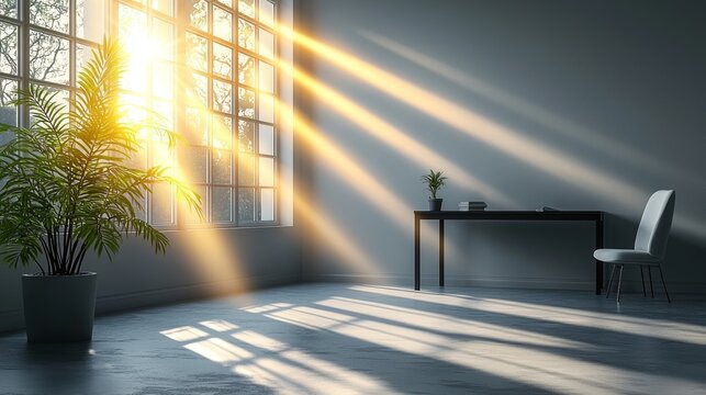 In a minimalist office corner, a black desk sits alongside a single plant placed at one end, with a white chair, and the area is kept clean and free of clutter