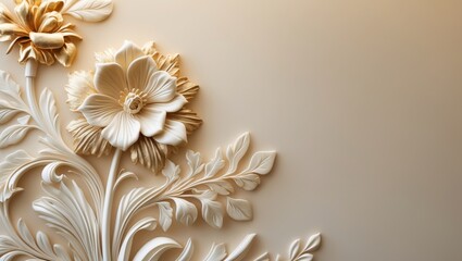 Elegant ornate floral embossed design on soft cream background