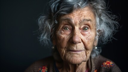 banner portrait of an elderly woman with gray hair