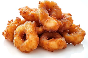 Fried squid rings on a white background. Close up.