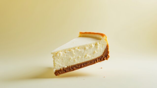 falling cheesecake on solid background color light yellow