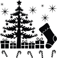 Black santa claus reindeer Christmas tree wall decal season elements