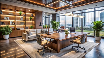 Modern Elegant Corporate Office Workspace: Sleek Design & Productivity