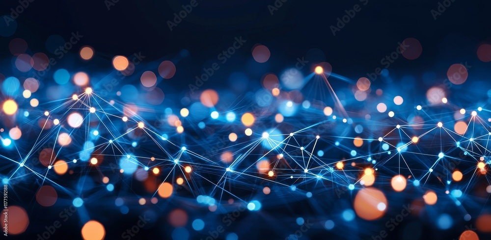 Poster 3d illustration of a neural network. big data and cybersecurity concepts. data stream visualized. gl