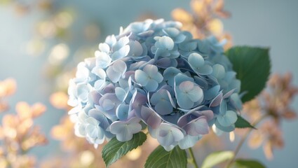 Hydrangea flowers Delicate natural floral background copy space and sunlight.