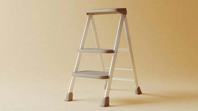 Two-step metal stepladder with anti-slip feet on beige background