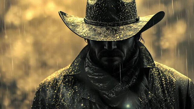 Cowboy Getting Wet in the Rain