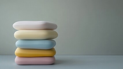 Stack of Colorful Cushions on a Minimalist Background