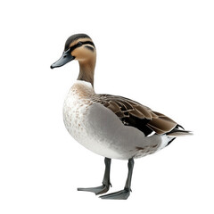 Obraz premium a realistic depiction of a duck standing gracefully against a white background. showcasing its detailed plumage and posture the beauty and elegance of this common waterfowl