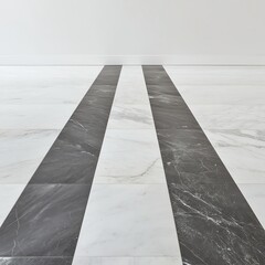 Modern floor design with white and black marble patterns.