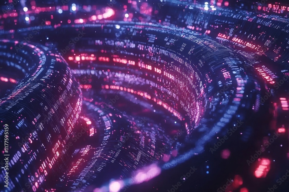 Poster computer screen background features blue digital binary data