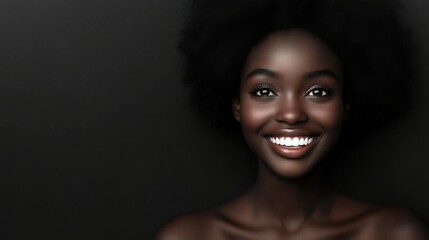 Black girl with white smile, copy space