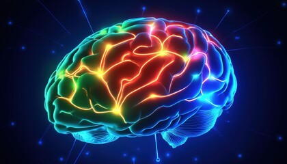 Illuminated Human Brain Neural Network Mind Power Colorful Connections Neurology Science