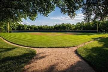 Fototapeta premium Serene sports environment showcasing a baseball field amidst nature. 