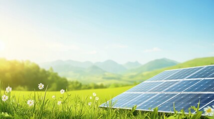 Innovative solar farm with digital analytics interfaces rural landscape nature photography bright environment aerial view renewable energy concept