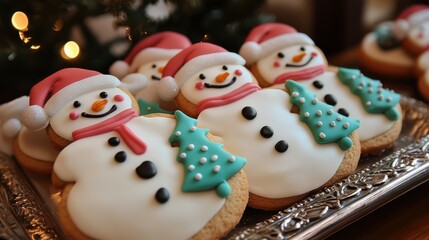 Obraz premium Christmas cookies featuring snowmen, gingerbread men, and Christmas trees
