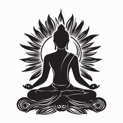 Buddha Silhouette vector. Buddha Sun Stock Illustration on white background.