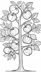 Fototapeta premium A stylized apple tree full of ripe apples. Perfect for coloring activities, educational materials, or fall-themed designs.