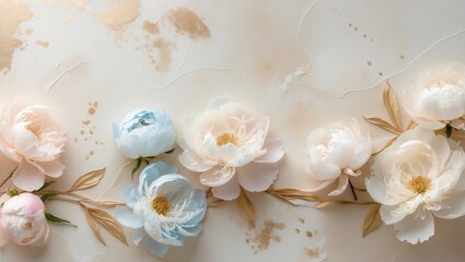 Watercolor Pastel Peonies Floral Border Wedding Invitation Design.