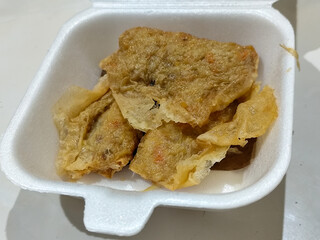 Shrimp Lumpia from Mie Gacoan Resto. Fried dimsum made from spring roll skin filled with shrimp mixture and then fried.