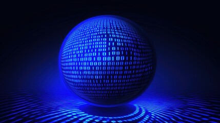 Blue Orb with Binary Code in a Dark Environment