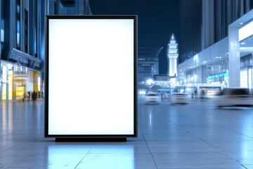 Blank Signpost at Night Cityscape - Modern city, illuminated streets, blank sign, nighttime advertising, urban setting.  Eid celebration symbolism subtly suggested through context.