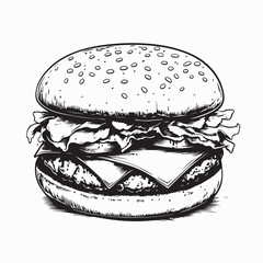 Delicious burger with buns and cheese image vector isolated on white background.