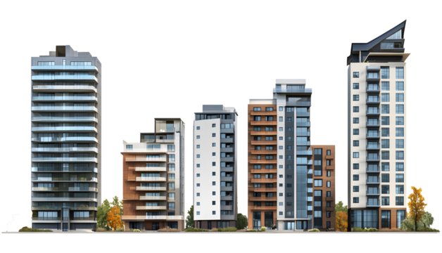 3d render of modern building isolated on transparent.