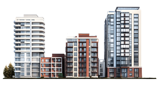 3d render of modern building isolated on transparent.