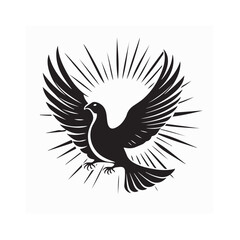 Dove flying in the sky with the sun shining behind it Image vector isolated on white background.